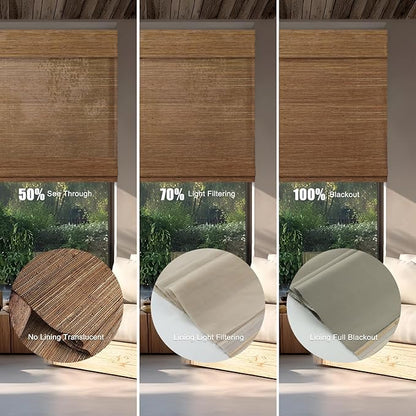 Motorized Bamboo Roman Shades, Motorized Blinds with Remote Compatible with Homekit, Alexa GoogleHome, Smart Wood Woven Shades for Indoor Windows, Customize, Rustwood