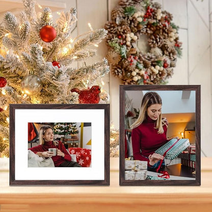 11x14 Picture Frame Set of 6, Display Pictures 8x10 with Mat or 11x14 Without Mat for Wall Tabletop Vertical Horizontal Display, Wall Gallery Photo Frames, Brown
