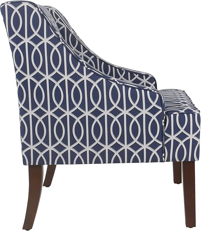 Homepop Home Decor Upholstered Classic Swoop Arm Accent Chair Accent Chairs for Living Room & Bedroom Decorative Home Furniture, Classic Navy Geometric