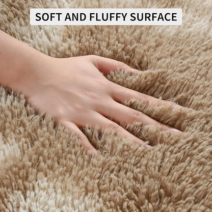 Tepook Soft Fluffy Rugs for Bedroom, 4x6 Area Rug for Living Room, Modern Shaggy Room Rug for Kids Boys Girls, Plush Throw Rugs Indoor Nursery Home Decor Rug with Non-Slip Bottom, Tie-Dyed Beige