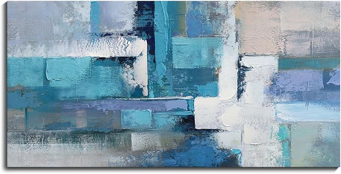 AJAZIKO Blue Abstract Canvas Wall Art - Modern Wall Decor, Living Room & Office Decor, Artwork for Bedroom