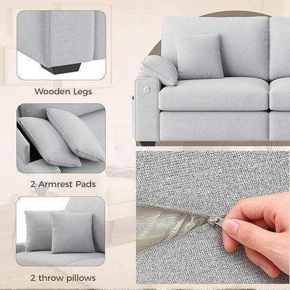 76" Modern Loveseat Couches for Living Room, Comfy Loveseat Sofa with Deep Seat Couch, USB/Type-C Port, Side Storage, Removable Cover, Small Couches for Living Room, Light Grey