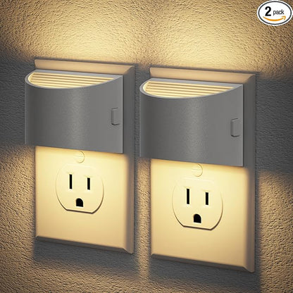 JandCase Night Light, Automatic Night Lights Plug into Wall,2 Pack Dusk to Dawn Sensor Nightlight, 3000K Soft White Brightness Adjustable Nightlight for Kids Bedroom Hallway Kitchen Decor