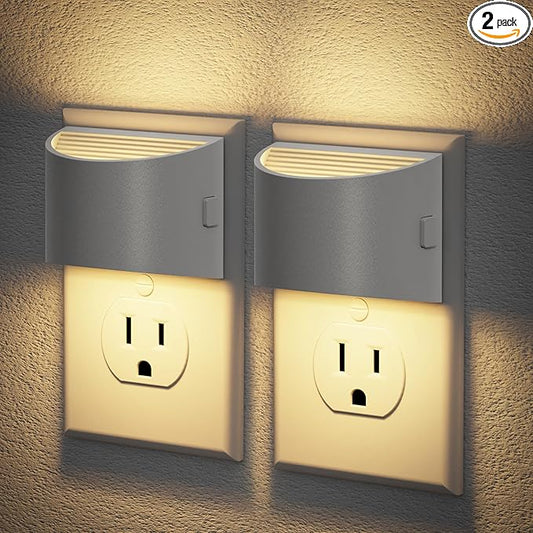 JandCase Night Light, Automatic Night Lights Plug into Wall,2 Pack Dusk to Dawn Sensor Nightlight, 3000K Soft White Brightness Adjustable Nightlight for Kids Bedroom Hallway Kitchen Decor