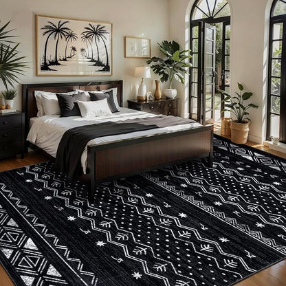 SERISSA 5x7 Area Rugs for Living Room, Washable Non-Slip Black and White Boho Rug, Soft Low-Pile Geometric Indoor Large Carpet for Dining Room Bedroom Home Office Playroom