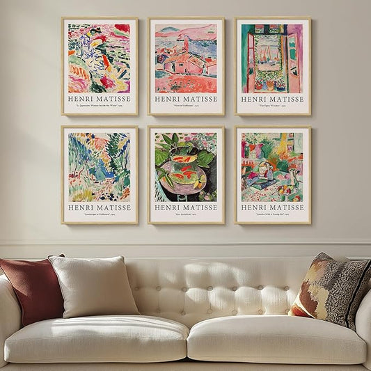 Framed Matisse Wall Art for Living Room, 6 Pieces Abstract Colorful Canvas Artwork for Walls, Henri Matisse Vintage Boho Landscape Pictures for Bedroom, Dining Room, Hallway, Home Office Decor 11x14