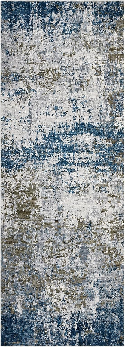 ROYHOME Modern Abstract 2x7 Runner Rug Washable Non Slip Stain Resistant Rug for Hallway Kitchen Bedroom Non Shedding Low Pile Indoor Floor Cover,Navy