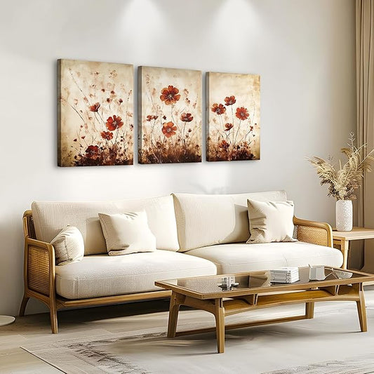 TTHYUEWS Boho Wall Decor For Living Room Large Canvas Wall Art For Bedroom Office Decorations Flowers Watercolour Paintings Abstract Wall Pictures Artwork Modern Home Decor 3 Piece Ready To Hang