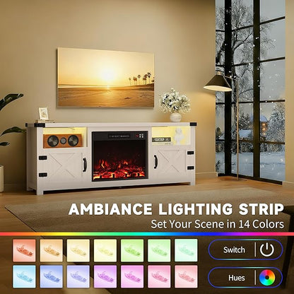 Furmax LED Entertainment Center with Fireplace, Fireplace TV Stand with Storage Cabinets and 2 Open Shelves, Modern Media TV Console for Living Room (White)