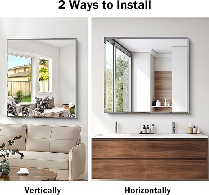 CILIBER Beveled Bathroom Mirror, 36x40 Large Bathroom Mirrors for Over Sink, 3mm Tempered Glass Beveled Frameless Vanity Mirror for Bathroom, Bedroom, Living Room and Entryway