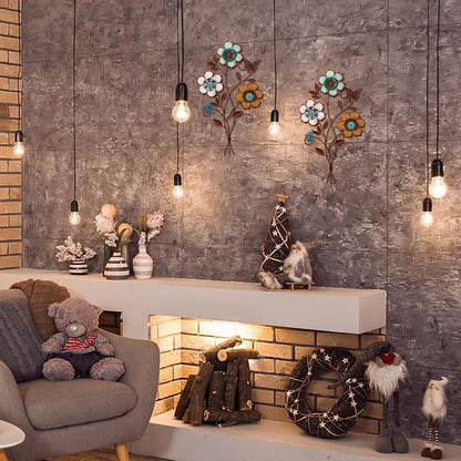 Moxweyeni Tricolor Flower Wall Decor Vintage Metal Wall Art Decor Rustic Hanging Flowers Decorative Metal Floral Art for Home Living Room Bathroom Indoor Outdoor, 15 x 9.1 Inch(2 Pieces)