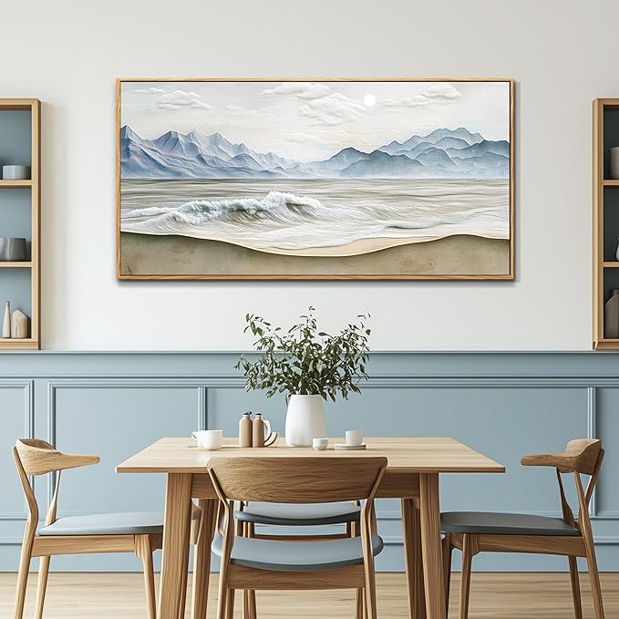 Wapluam Beach Pictures Wall Art,Large Canavs Wall Art,Ocean Wall Decor Living Room,Farmhouse Landscape Painting,Mountain Wall Art,Above Bed Wall Art,Framed Sea Waves Artwork for Bedroom Bathroom 20x40