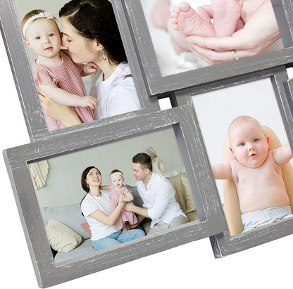 HELLO LAURA - 4x6 Picture Frame Collage With 18 Openings for Wall - Large Photo Frame Collage Wall Decor for Living Room Bedroom - Elegant Grey