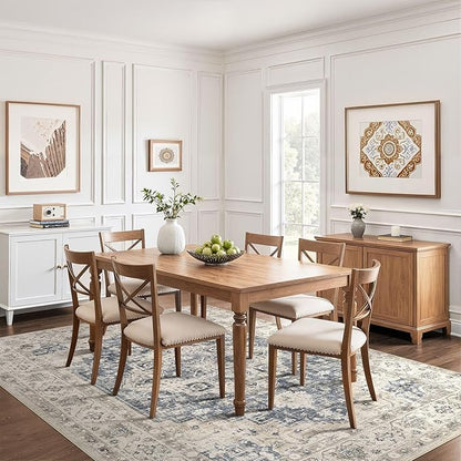 9x12 Area Rug Living Room: Washable Boho Large Neutral Vintage Soft Rugs Stain Resistant Distressed Farmhouse Non-Slip Indoor Floor Carpet for Bedroom Nursery Kids Office Dining Room- Brown Blue