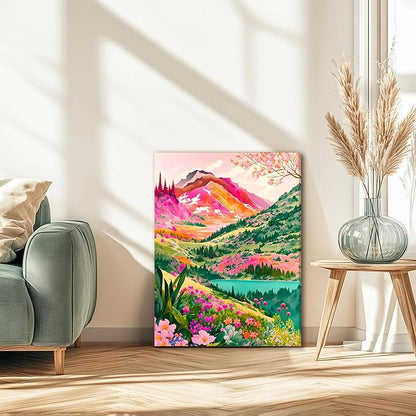 DUWQU 3 Piece Colorful Watercolor Mountain Canvas Wall Art Boho Floral Painting Picture Wall Decor Abstract Nature Landscape Poster Print Artwork for Living Room Bedroom Bathroom Office 16x24 Inches