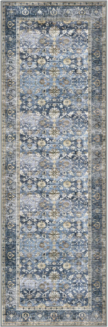 KUTA Vintage Wide Runners for Hallways 3x8 ft Blue Grey Beige Washable Kitchen Runner Non Slip Rubber Backed Hall Runners Entryway Runner Rugs Floor Carpet for Indoor Backdoor Bedroom Kitchen