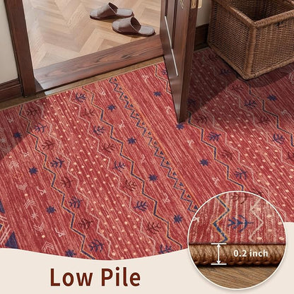SERISSA 2x3 Rugs for Entryway, Washable Non-Slip Red Ochre Small Area Rug, Soft Low-Pile Boho Geometric Indoor Entry Rug Door Mat Indoor Entrance Front Door Carpet for Bathroom Kitchen Bedroom