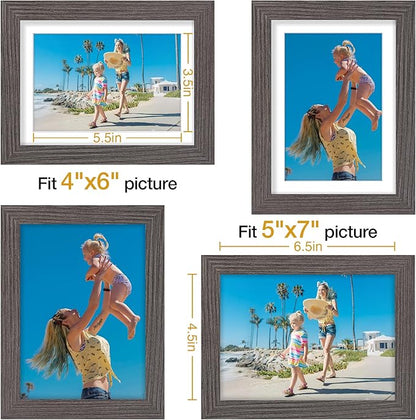 Vittanly 5x7 Picture Frames Set of 9, Display 4x6 Pictures with Mat or 5x7 without Mat, Photo Frames for Wall or Tabletop with Plexiglass, Engineered Wood, Dark Grey