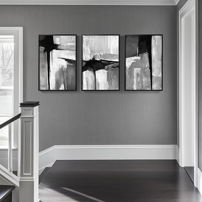 Framed Black and White Gray Modern Abstract Wall Art, Set of 3 Piece Big Canvas Paintings Artwork for Walls, Minimalist Art Prints Pictures for Living Room Hallway Bedroom Office Wall Decor 16x24 Inch