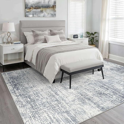 5x8 Area Rug Living Room: Washable Large Neutral Blue Rugs Abstract Soft Modern Stain Resistant Indoor Floor Non-Slip Carpet for Bedroom Nursery Kids Office Playroom Dining Room Under Table Home