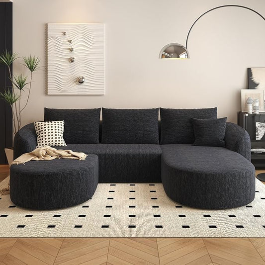 Settab 111" Modular Sectional Couches Luxury Modern Curved Back U-Shape Sofa Set with Ottoman,Minimalist Comfy Boneless Cloud Couch for Living Room Apartment,(Right Facing Chaise,Black)