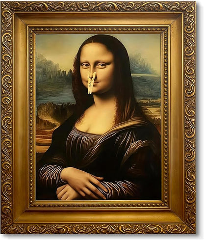 XYHYRA Funny Mona Lisa Bathroom Wall Art, Mona Lisa with Clothespin Nose Painting Print, Vintage Humorous Restroom Wall Decor Canvas Poster for Toilet Bathroom Home Decor 8x10 Inch Unframed