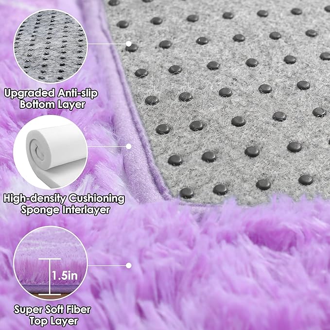 ONASAR 5x7 Area Rugs for Living Room Bedroom, Fluffy Purple and White Throw Rug, Geometric Boho Soft Plush Shaggy Floor Bedside Carpet Mat for Nursery Kids Girls Boys Teen Dorm Home Decor