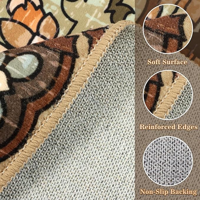 Tiger Washable Area Rugs for Living Room 4x6Ft, Boho Jungle Bedroom Rugs, Thin Botanical Entryway Nursery Area Floor Carpets for Dorm Dining Room Kids Playroom Study Farmhouse, Camel/Coffee