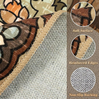 Tiger Washable Area Rugs for Living Room 4x6Ft, Boho Jungle Bedroom Rugs, Thin Botanical Entryway Nursery Area Floor Carpets for Dorm Dining Room Kids Playroom Study Farmhouse, Camel/Coffee