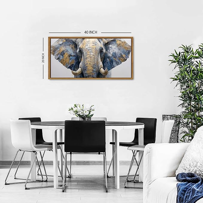 Gray and Gold Elephant Wall Decor Brown Framed African Elephant Canvas Wall Art for Living Room Grassland Animal Painting Minimalist Textured Wildlife Picture Modern Artwork Bedroom Decorations 20x40