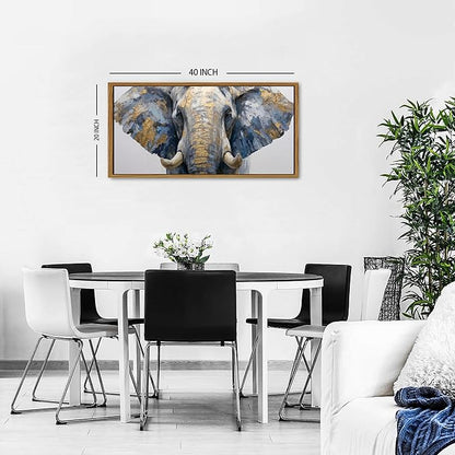 Gray and Gold Elephant Wall Decor Brown Framed African Elephant Canvas Wall Art for Living Room Grassland Animal Painting Minimalist Textured Wildlife Picture Modern Artwork Bedroom Decorations 20x40