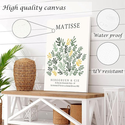 Induslyfe Large Framed Green Wall Art Canvas Decor Set of 3, Matisse Wall Art Framed Prints Posters Mid Century Modern Art, Aesthetic Floral Botanical Wall Art for Bedroom, Living Room, Bathroom 18x24