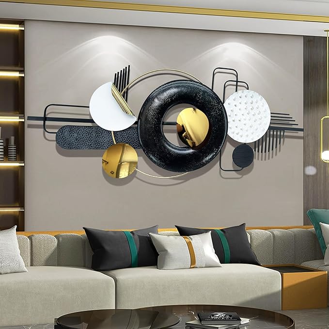HAVFIFK Modern Metal Wall Art - Black & Gold Abstract Geometric Sculptures for Living Room, Dining Room, Bedroom & Bathroom