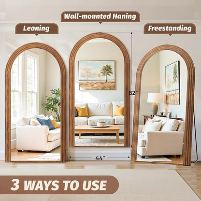 Antok Full Length Mirror 82"×44" Floor Mirror Standing Tall Mirror, Arched Stand up Large Wall Mirrors, Freestanding Full Body Mirrors for Bedroom Living Room Wood Vintage Style Brown