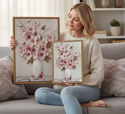 Framed Pink Floral Canvas Wall Art Abstract Flowers Plant Bouquet in Vase Painting Picture Wall Decor Poster Print Artwork for Living Room Bedroom Woman Room Home Decoration