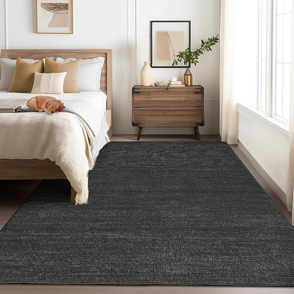 Washable Area Rug 8x10 for Living Room Bedroom Non Slip Minimalist Solid Color Area Rugs Modern Abstract Plain Dining Room Throw Carpet Low Pile Soft Classic Boho Rugs for Kitchen Nursery Oiifce,Black
