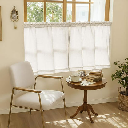 Natural Linen Kitchen Window Curtains Over Sink 36 Inch Length for Farmhouse Cafe Bathroom Small Window Drapes Cream Semi Sheer Light Filtering Privacy Small Curtains W34xL36
