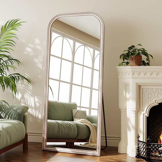 28"×69" Rounded Top Large Full Length Mirror, Arched Vintage Floor Stangding Body Mirror - PU Frame, Wall Mounted Hanging Leaning Antique Decor for Dressing Room, Entryway, Bedroom, Silver