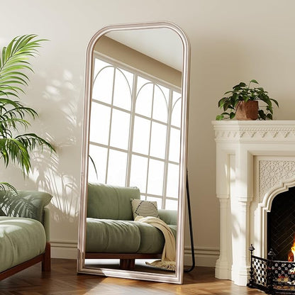 28"×69" Rounded Top Large Full Length Mirror, Arched Vintage Floor Stangding Body Mirror - PU Frame, Wall Mounted Hanging Leaning Antique Decor for Dressing Room, Entryway, Bedroom, Silver