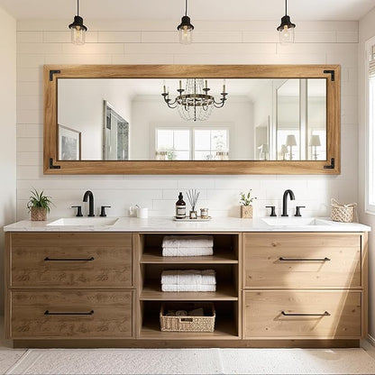 TRAHOME Full Length Mirror with Wooden Frame, 65"X24" Solid Wood Standing Floor Mirror for Farmhouse, Bathroom, Bedroom, Hanging or Leaning Wall-Mounted