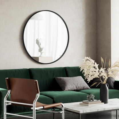 Umbra Hub Round Wall Mirror with Rubber Frame, Modern Style for Bathroom, Entryway, Living Room and More, 37-Inch, Black