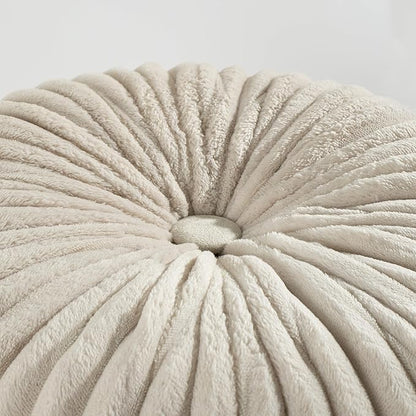 HIG Decorative Round Throw Pillows for Bed Couch -Set of 2 Handcraft Ruched Pumpkin Pillow, Soft and Durable Flannel Floor Pillow for Home Decor, Bed Living Room and Sofa (Beige,14.5"x14.5")