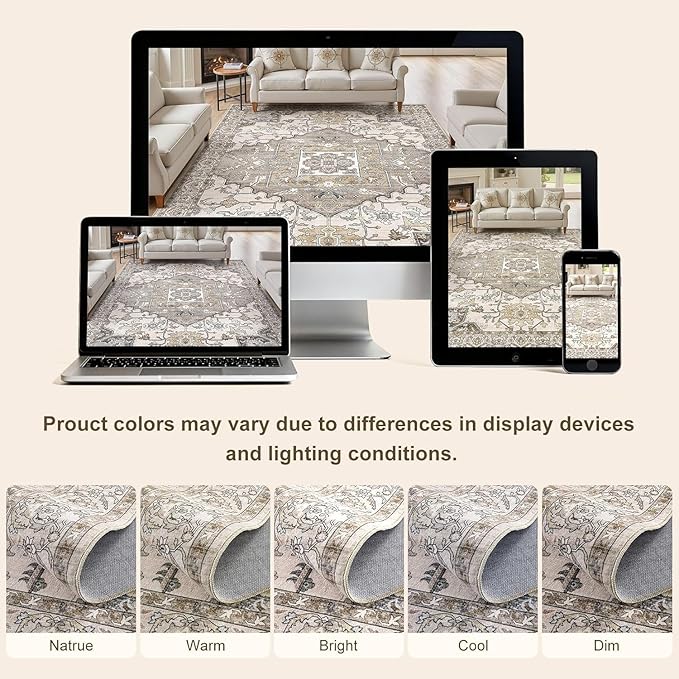 Washable 3x8 Runner Rugs: Non Slip Vintage Brown Area Rugs for Living Room, Large Soft Stain Resistant Indoor Floor Carpets for Bedroom Dining Room Nursery Home Office Kid & Pet Friendly