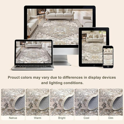 Washable 3x8 Runner Rugs: Non Slip Vintage Brown Area Rugs for Living Room, Large Soft Stain Resistant Indoor Floor Carpets for Bedroom Dining Room Nursery Home Office Kid & Pet Friendly