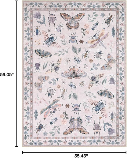Lahome Insect Washable Small Area Rug, 3x5 Area Rugs for Bedroom Living Room, Non-Slip Soft Accent Throw Carpet for Kitchen Office Entryway Bathroom Office Vionnet, Pink