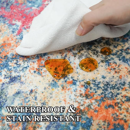 Washable Area Rug 10x12 Abstract - Large Soft Rugs for Living Room Modern Colorful Indoor Mat Non Slip Low Pile Carpet for Bedroom Stain Resistant Thin Floor Mats for Dining Room 10x12 Colorful/Multi