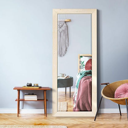Renditions Gallery Large Standing Vanity Mirror White Wood Frame Full Floor Length Decorative Wall Mounted Apartment Aesthetic Mirror for Living Room Bedroom Bathroom - 61"x25" LT07