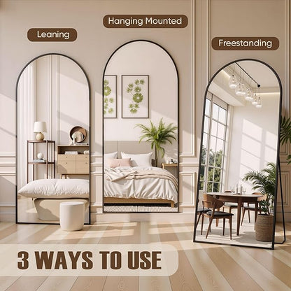 Full Length Mirror, 81"x41" Arched Full Body Mirror, Oversized Floor Mirrors, Leaning Free Standing Mirrors, Hanging Mounted Large Mirrors for Bedroom Dressing Room, Cloakroom, Black