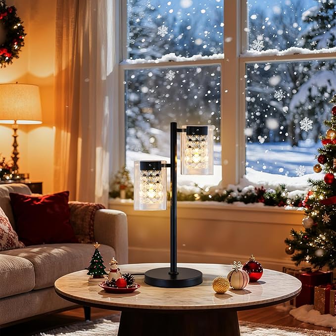 Crystal Table lamp-Modern Black Lamps for Living Room,Plug in Bedside Lamps with Switch,Elegant Desk lamp for Room Decor,Bedroom,Dining Room,23" Tall
