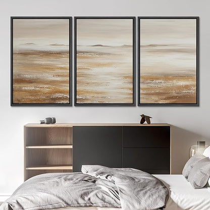 SIGNLEADER Framed Canvas Print Wall Art Set Soft Earth Tone Minimal Landscape Illustrations Minimal Decorative Bohemian for Living Room, Bedroom, Office - 24"x36"x3 Black